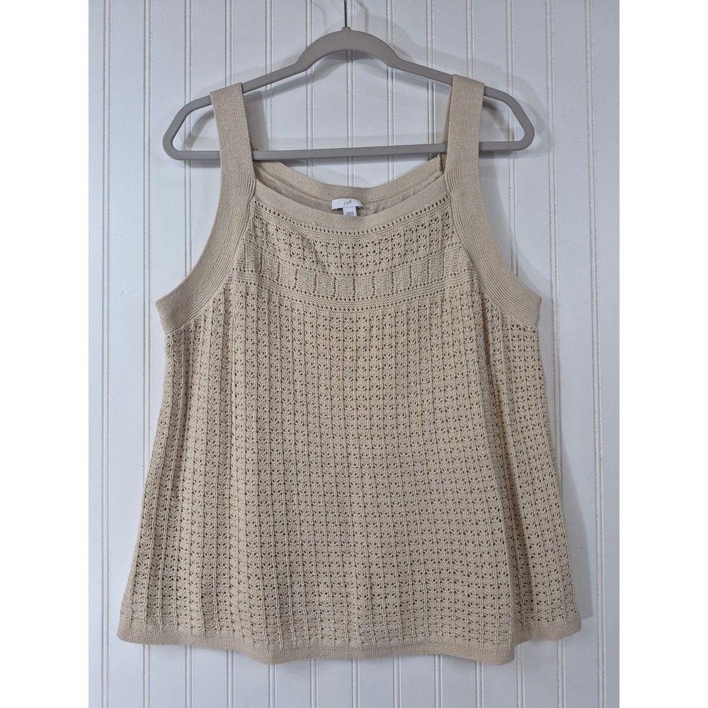 J. Jill Womens XL Beige Crochet Knit Tank Top Square Neck Lined Sweater Shell